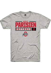 Hadley Parisien Ash Ohio State Buckeyes NIL Stacked Box Short Sleeve T Shirt