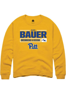 Alex Bauer Rally Mens Gold Pitt Panthers NIL Stacked Box Crew Sweatshirt