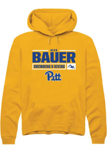 Alex Bauer Rally Mens Gold Pitt Panthers NIL Stacked Box Hooded Sweatshirt