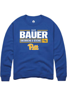 Alex Bauer Rally Mens Blue Pitt Panthers NIL Stacked Box Crew Sweatshirt