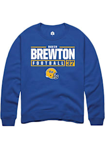 Davin Brewton  Rally Pitt Panthers Mens Blue NIL Stacked Box Long Sleeve Crew Sweatshirt
