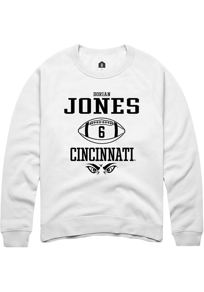 Dorian Jones Rally Cincinnati Bearcats Mens White NIL Sport Icon Long Sleeve Crew Sweatshirt