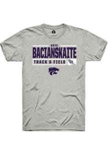 Urte Bacianskaite Ash K-State Wildcats NIL Stacked Box Short Sleeve T Shirt