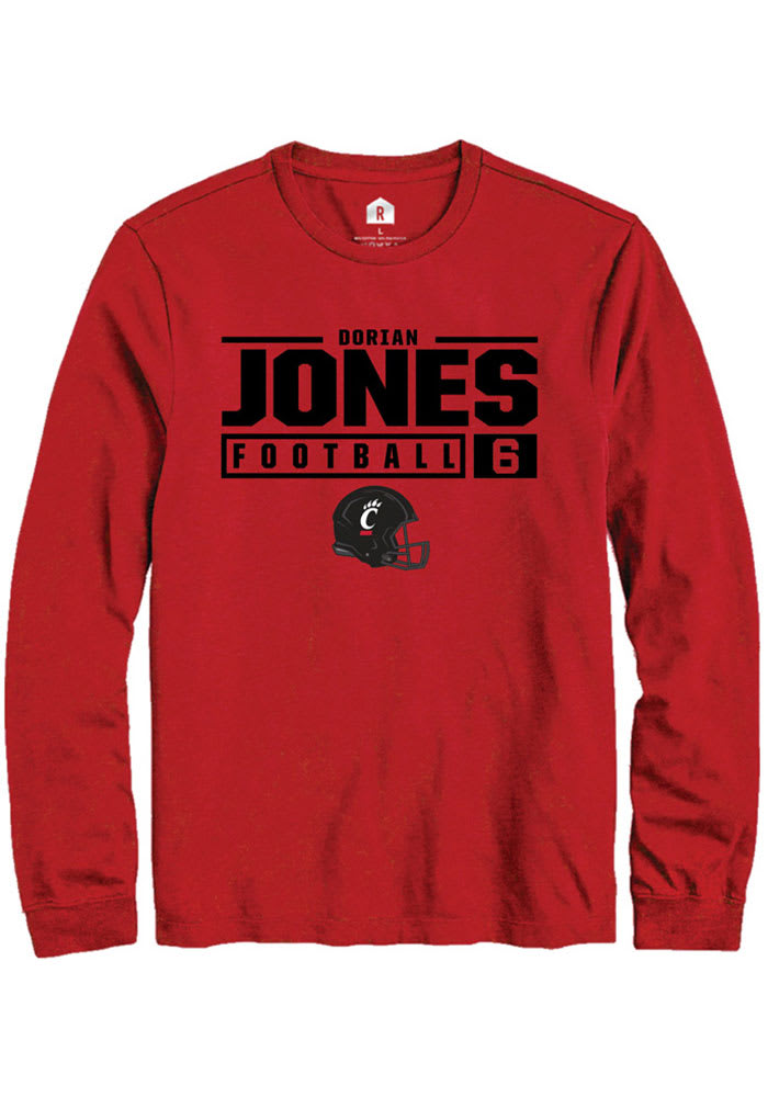 Dorian Jones Cincinnati Bearcats Red Rally NIL Stacked Box Long Sleeve T Shirt