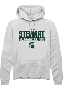 Payton Stewart  Rally Michigan State Spartans Mens White Football NIL Stacked Box Long Sleeve Hood..