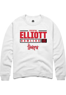 Crystal Elliott Rally Mens White Nebraska Cornhuskers NIL Stacked Box Design Crew Sweatshirt