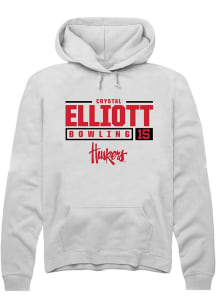 Crystal Elliott Rally Mens White Nebraska Cornhuskers NIL Stacked Box Hooded Sweatshirt