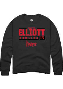 Crystal Elliott Rally Mens Black Nebraska Cornhuskers NIL Stacked Box Design Crew Sweatshirt