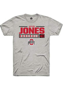 Jaylen Jones Ash Ohio State Buckeyes NIL Stacked Box Short Sleeve T Shirt