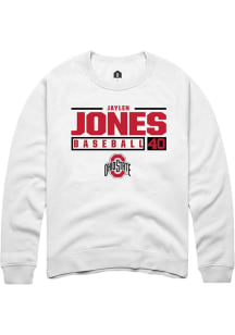 Jaylen Jones Rally Mens White Ohio State Buckeyes NIL Stacked Box Crew Sweatshirt