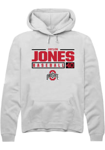 Jaylen Jones Rally Mens White Ohio State Buckeyes NIL Stacked Box Hooded Sweatshirt