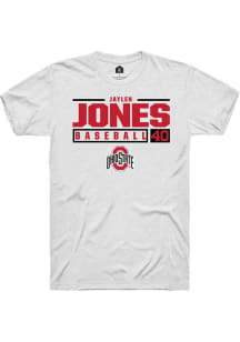 Jaylen Jones White Ohio State Buckeyes NIL Stacked Box Short Sleeve T Shirt
