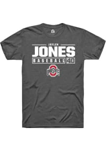 Jaylen Jones Dark Grey Ohio State Buckeyes NIL Stacked Box Short Sleeve T Shirt