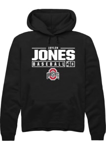 Jaylen Jones Rally Mens Black Ohio State Buckeyes NIL Stacked Box Hooded Sweatshirt
