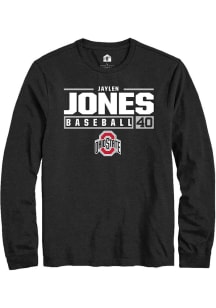 Jaylen Jones Rally Mens Black Ohio State Buckeyes NIL Stacked Box Tee