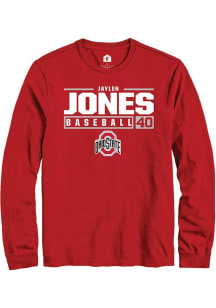 Jaylen Jones Rally Mens Red Ohio State Buckeyes NIL Stacked Box Tee