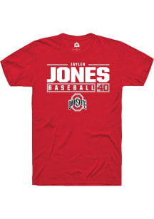 Jaylen Jones Red Ohio State Buckeyes NIL Stacked Box Short Sleeve T Shirt