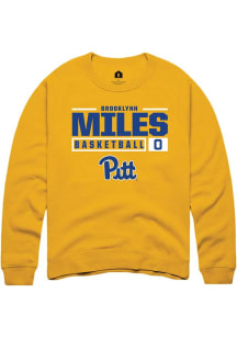 Brooklynn Miles Rally Mens Gold Pitt Panthers NIL Stacked Box Crew Sweatshirt