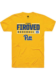 Ethan Firoved Gold Pitt Panthers NIL Stacked Box Short Sleeve T Shirt