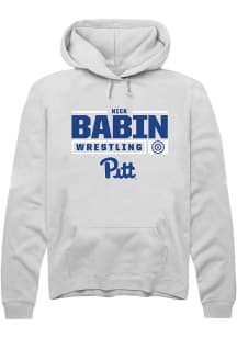 Nick Babin Rally Mens White Pitt Panthers NIL Stacked Box Hooded Sweatshirt