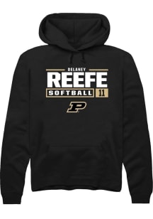 Delaney Reefe Rally Mens Black Purdue Boilermakers NIL Stacked Box Hooded Sweatshirt