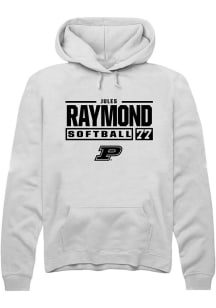 Jules Raymond Rally Mens White Purdue Boilermakers NIL Stacked Box Hooded Sweatshirt