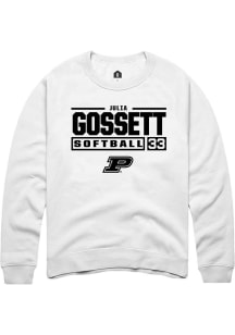 Julia Gossett Rally Mens White Purdue Boilermakers NIL Stacked Box Crew Sweatshirt