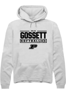 Julia Gossett Rally Mens White Purdue Boilermakers NIL Stacked Box Hooded Sweatshirt