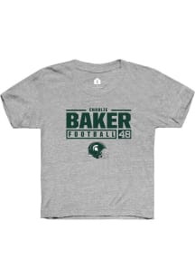 Charlie Baker Rally Youth Grey Michigan State Spartans NIL Stacked Box Short Sleeve T-Shirt