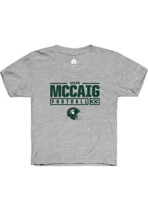 Jaxon McCaig Rally Youth Grey Michigan State Spartans NIL Stacked Box Short Sleeve T-Shirt