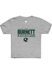 Kekai Burnett Rally Youth Grey Michigan State Spartans NIL Stacked Box Short Sleeve T-Shirt