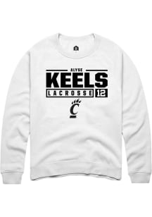 Alyse Keels Rally Mens White Cincinnati Bearcats NIL Stacked Box Crew Sweatshirt