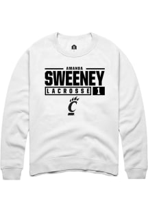 Amanda Sweeney Rally Mens White Cincinnati Bearcats NIL Stacked Box Crew Sweatshirt