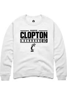 Harper Clopton Rally Mens White Cincinnati Bearcats NIL Stacked Box Crew Sweatshirt