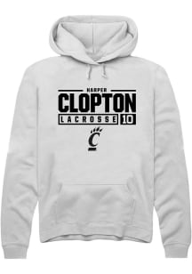 Harper Clopton Rally Mens White Cincinnati Bearcats NIL Stacked Box Hooded Sweatshirt