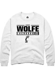 Lexie Wolfe Rally Mens White Cincinnati Bearcats NIL Stacked Box Crew Sweatshirt