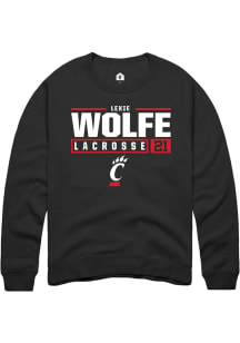 Lexie Wolfe Rally Mens Black Cincinnati Bearcats NIL Stacked Box Crew Sweatshirt