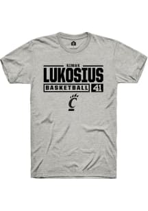 Simas Lukosius Ash Cincinnati Bearcats NIL Stacked Box Short Sleeve T Shirt