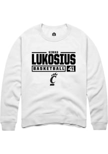 Simas Lukosius Rally Mens White Cincinnati Bearcats NIL Stacked Box Crew Sweatshirt