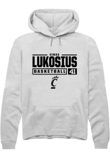 Simas Lukosius Rally Mens White Cincinnati Bearcats NIL Stacked Box Hooded Sweatshirt