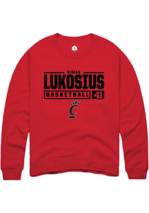 Simas Lukosius Rally Mens Red Cincinnati Bearcats NIL Stacked Box Crew Sweatshirt