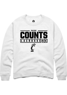 Veronica Counts Rally Mens White Cincinnati Bearcats NIL Stacked Box Crew Sweatshirt