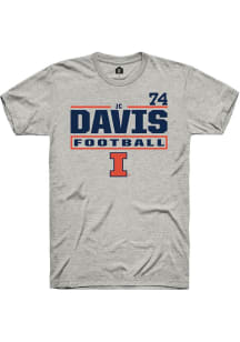 Jc Davis Ash Illinois Fighting Illini NIL Stacked Box Short Sleeve T Shirt