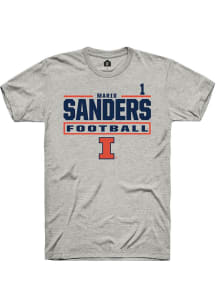 Mario Sanders Ash Illinois Fighting Illini NIL Stacked Box Short Sleeve T Shirt