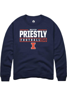 Melvin Priestly Rally Mens Navy Blue Illinois Fighting Illini NIL Stacked Box Crew Sweatshirt
