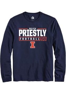 Melvin Priestly Rally Mens Navy Blue Illinois Fighting Illini NIL Stacked Box Tee