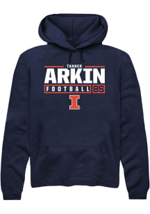 Tanner Arkin Rally Mens Navy Blue Illinois Fighting Illini NIL Stacked Box Hooded Sweatshirt