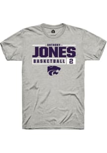 Anthony Jones Ash K-State Wildcats NIL Stacked Box Short Sleeve T Shirt