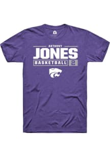 Anthony Jones Purple K-State Wildcats NIL Stacked Box Short Sleeve T Shirt