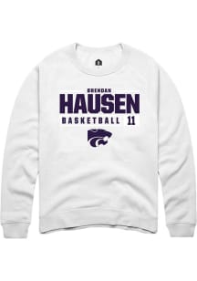 Brendan Hausen Rally Mens White K-State Wildcats NIL Stacked Box Crew Sweatshirt